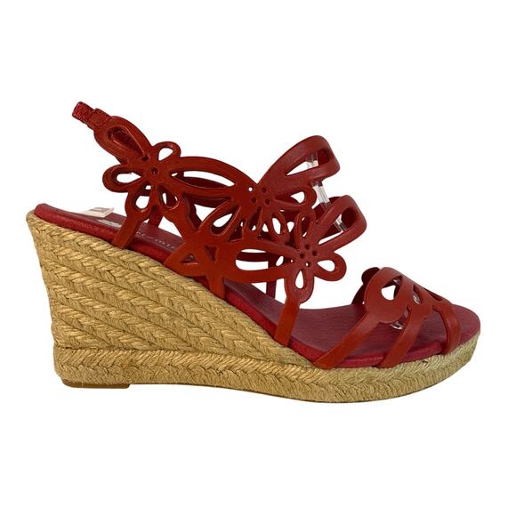 Eric Michael Sandal Jillian Wedge EU39 US 8.5-9 Espadrille Red Leather Floral - Picture 3 of 10